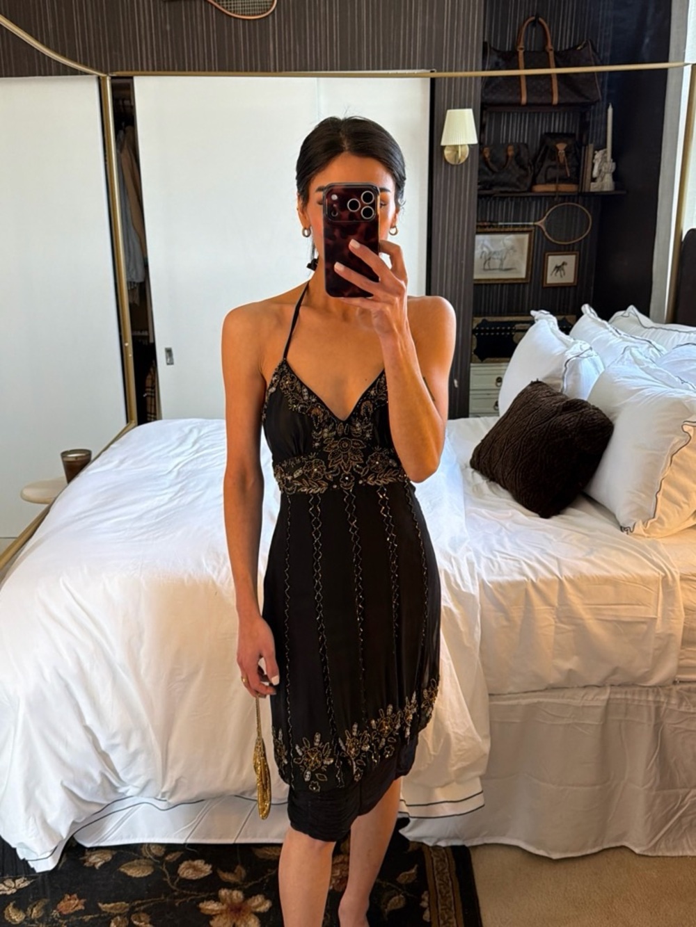 Vintage Adrianna Papell Beaded Halter Dress with 100% Silk Lining - Picture 2 of 8